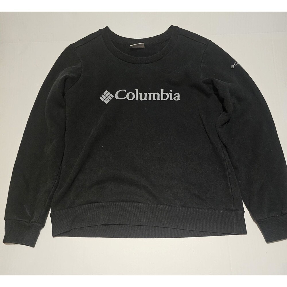 Columbia Womens M Logo Crewneck Sweatshirt Black Cotton Blend Pullover XL0716